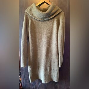 Long Sleeve Cowl Neck Knit Dress in Khaki Green